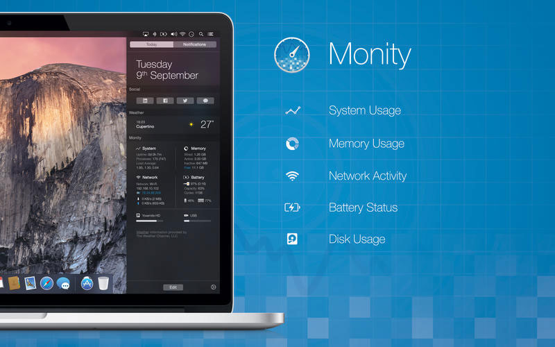 OS X Yosemiteの通知センターにメモリやCPUの使用率を表示するウィジェット「Monity」